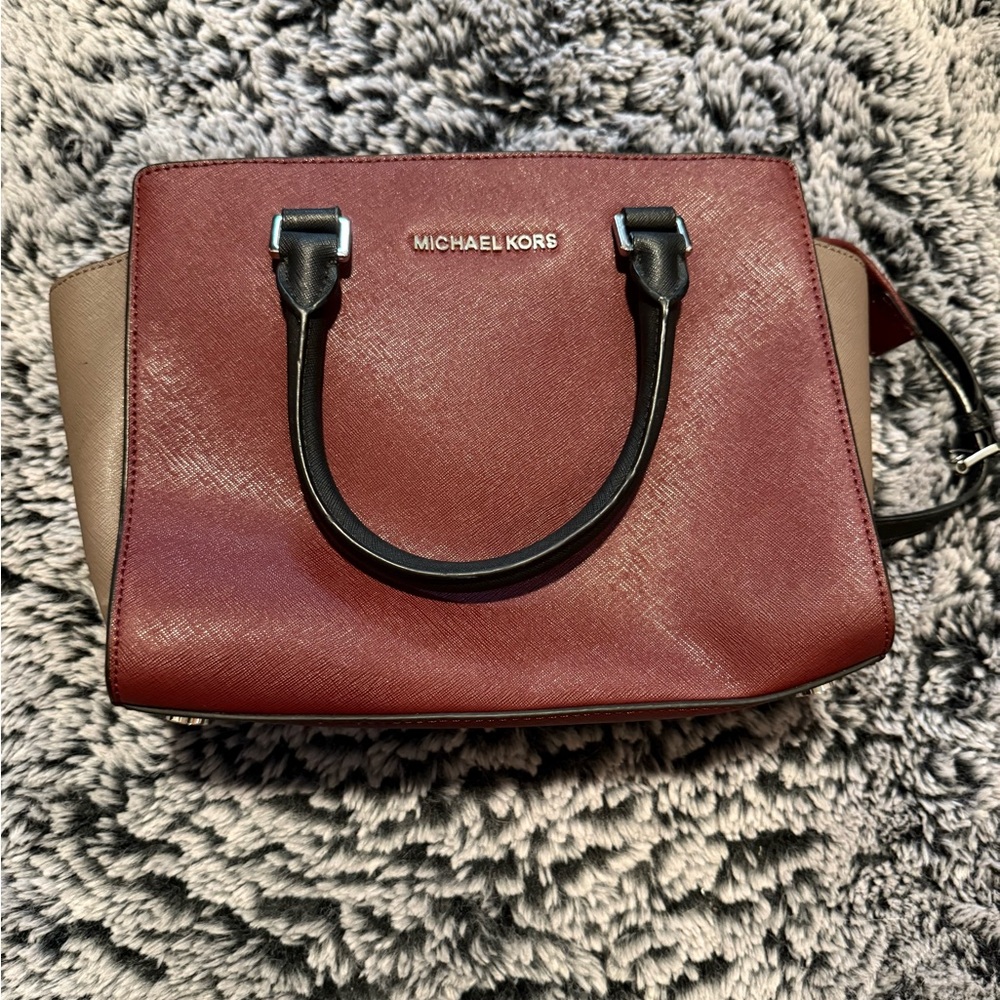 Michael Kors Burgundy and Grey Women's Bag